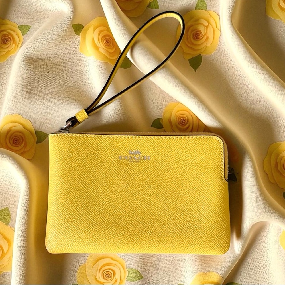 SPRING! New Coach Yellow Corner Zip Wristlet.